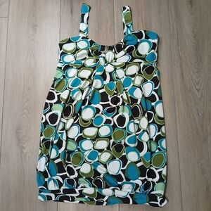 Jessica Petite Blouse Top Size 14P Multicolor Geometric Sleeveless Tie Front